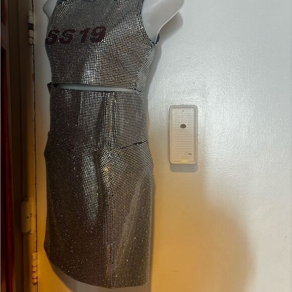 Shane justin Bust Down set runway halter skirt crystal rhinestone dress suit y2k - Picture 4 of 14
